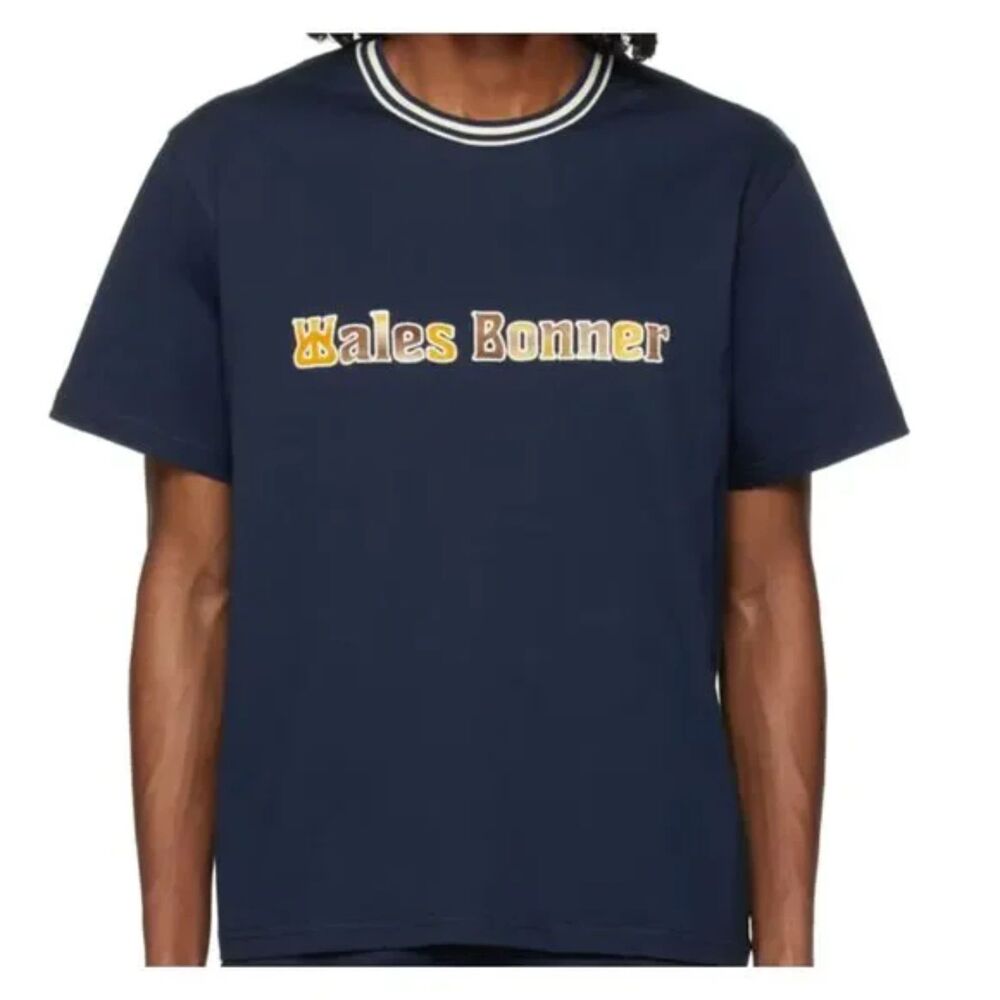 Wales Bonner Original Logo Print T-Shirt Men's M Navy Crew Neck Short SIZE XS
